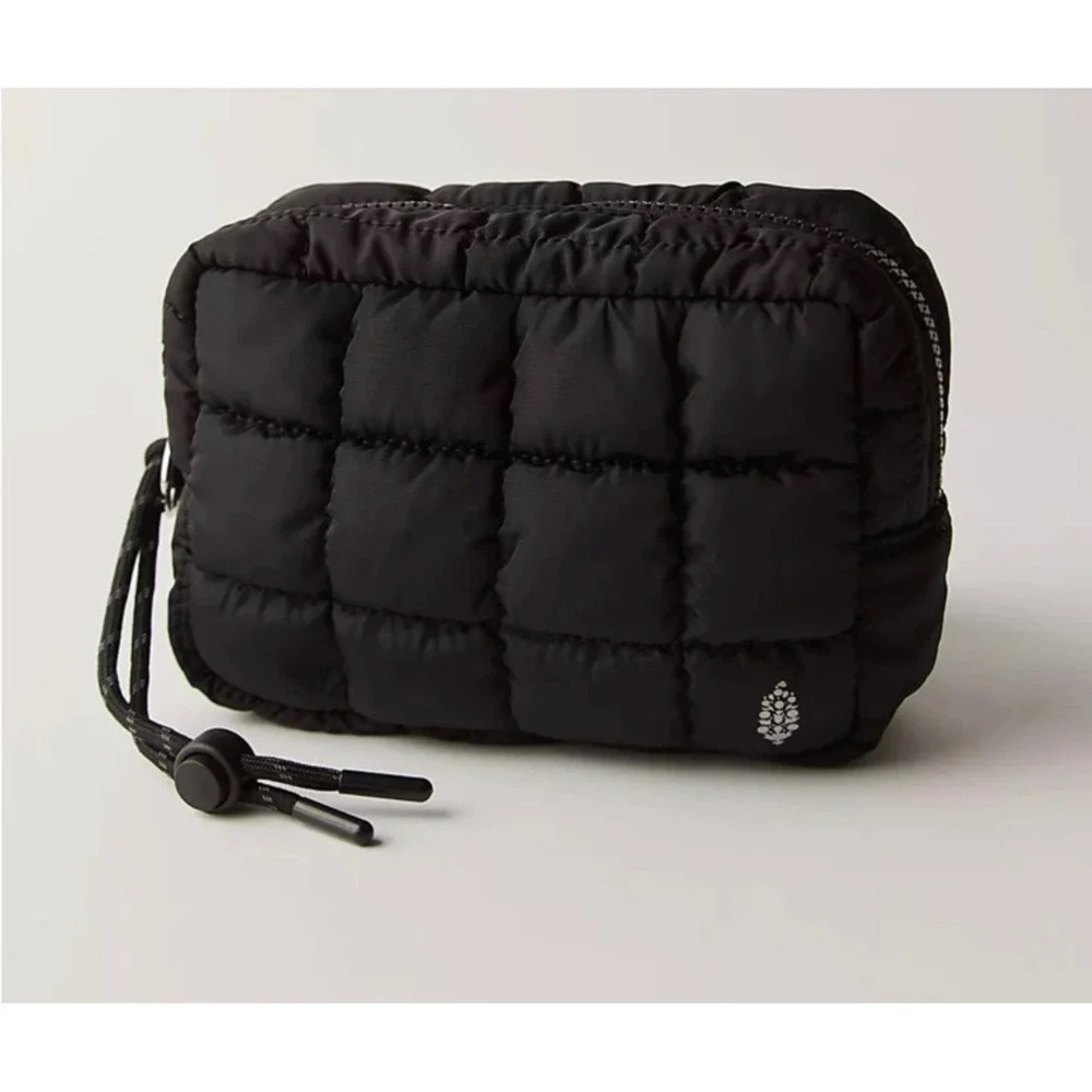 Free People FP Movement Quilted Mini Case Puffer Pouch Black Nylon Wristlet NWOT